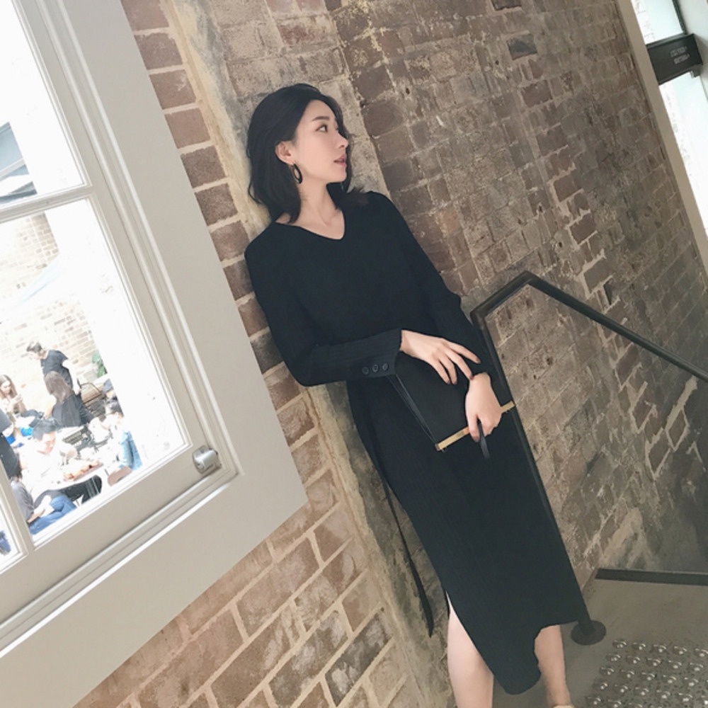 Đầm len dài qua gối xẻ tà thiết kế thời trang cho nữ