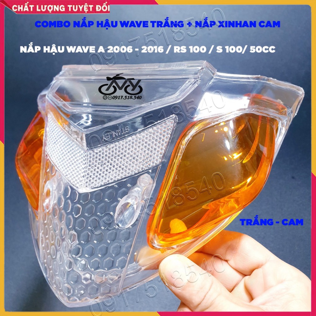 Combo Nắp Đèn Hậu (stop) Trắng Wave a 2006 - 2021 , Wave S 100 , Rs 100 , Wave 50cc ( giá 1 bộ có nắp xinhan) Ảnh thật S