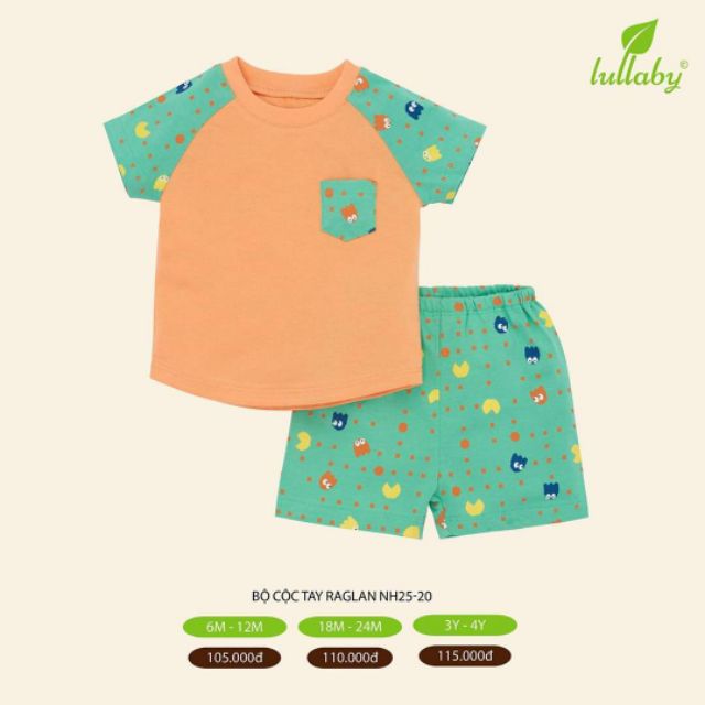 Bộ cộc tay raglan bé trai Lullaby mềm mịn, hàng chính hãng