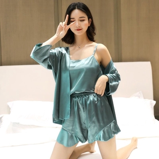 Bộ đồ ngủ lụa thoáng mát quyến rũ thời trang mùa hè dành cho nữ