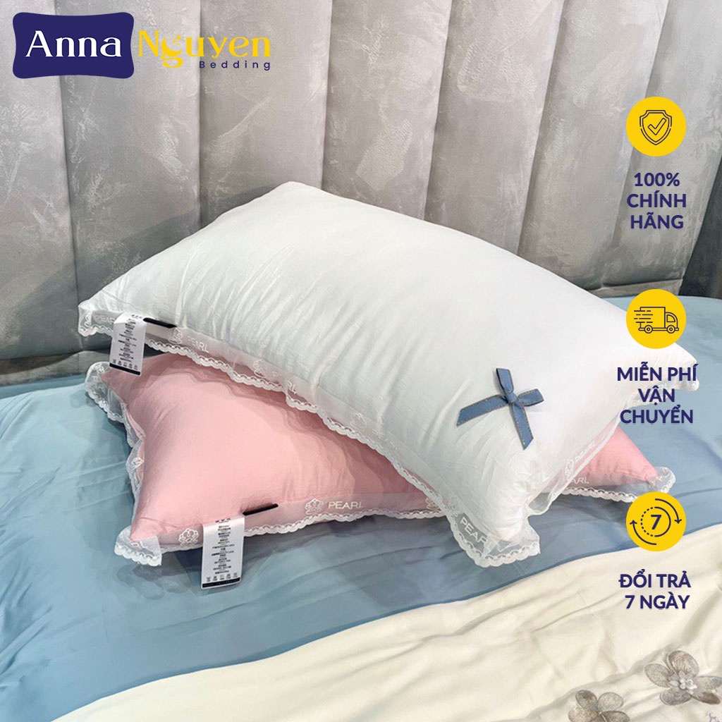 Gối Lông Vũ Nhân Tạo Microfiber Anna Nguyen Cao Cấp Ruột Gối Lông Vũ Mềm Gối Lụa 100s Tơ Tằm Chuẩn Khách Sạn Năm Sao