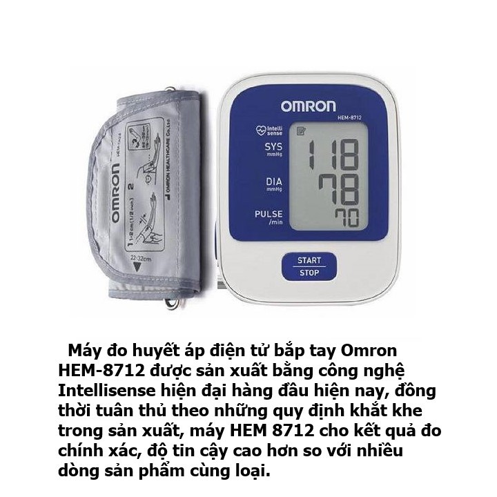 Máy đo huyết áp điện tử bắp tay Omron HEM-8712 - Thiết bị đo huyết áp, nhịp tim cho kết quả nhanh Tặng kéo cắt chỉ y tế