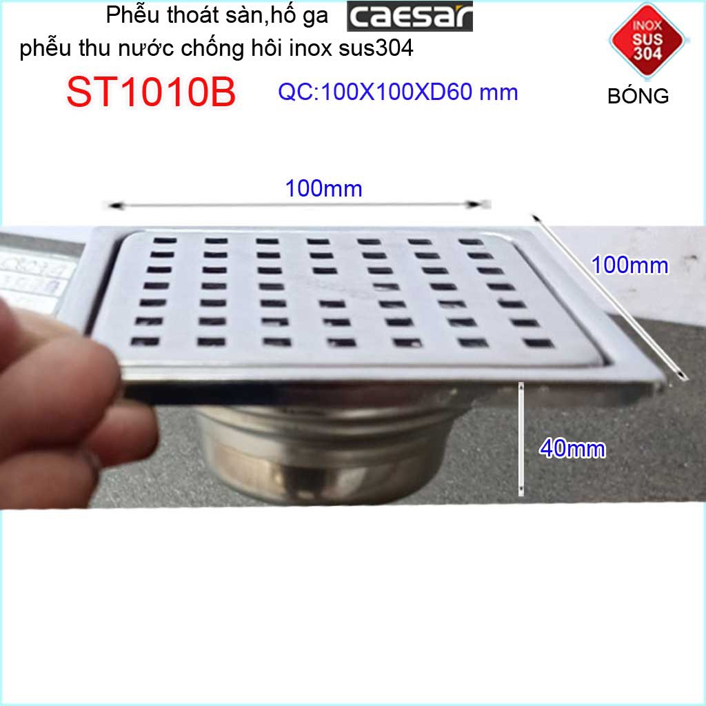 Thoát sàn Caesar 10x10cm ST1010B, phễu thoát sàn 10x10cm ống D60 Inox SUS304 caro thoát nước nhanh chống hôi tốt