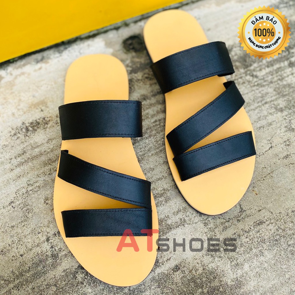 Dép Sandal Nam Atshoes Dép Da Bò Thật Đế Cao Su Chống Trơn Trượt XDSG201 (Đen - Nâu)