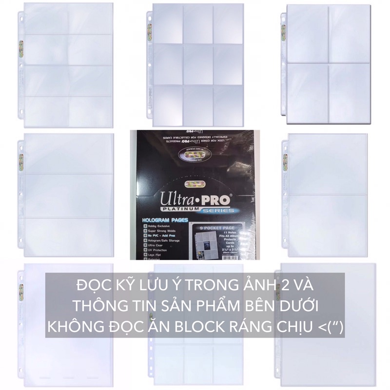 (Mua từ 5 cái - Đọc lưu ý) Sheet A4 Ultra Pro Platinum series cho binder 3 còng trang album trong suốt đựng card ảnh thẻ
