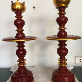 Bộ đôi đèn thờ gỗ Mít - sơn son thiếp vàng