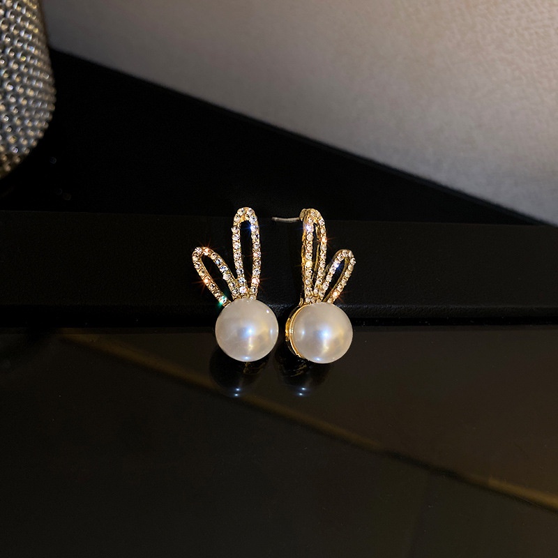 Đôi bông tai mạ bạc 925 hình thỏ đính ngọc trai giả kiểu hàn quốc