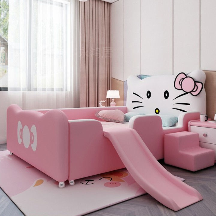 Giường ngủ trẻ em hình Hello Kitty cho bé gái màu Hồng kích thước 1,5x2m -H115