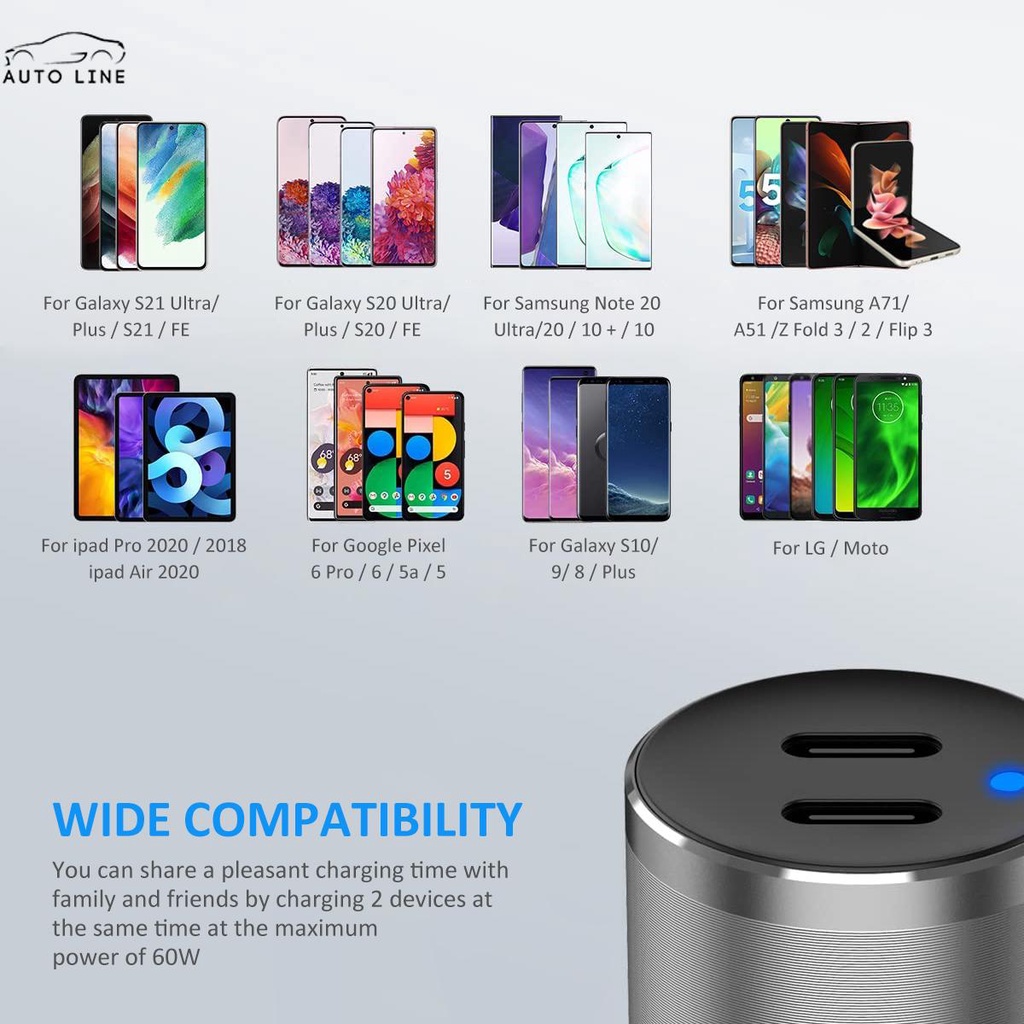 Tẩu Sạc Hai Cổng USB C 60W PD (30W + 30W) QC USB SHOPCYC8782 Cho Xe Hơi