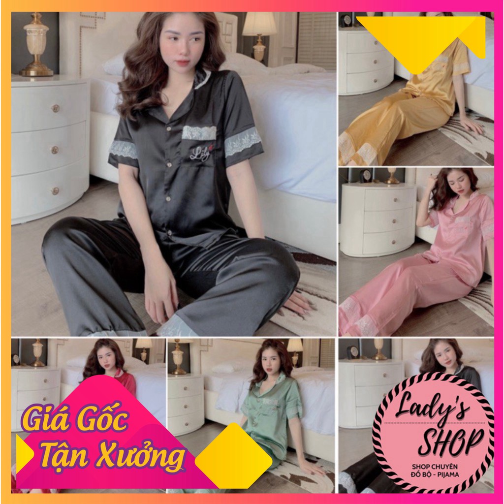 GIÁ SỈ🌸 Đồ Ngủ💖Đồ Bộ Pijama Lụa Tay Ngắn-Quần Dài Satin Phối Ren LiLy