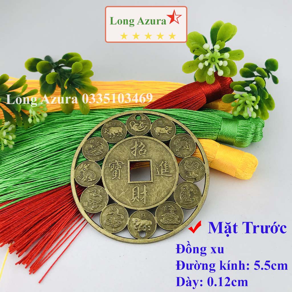 Đồng xu phong thủy, đồng xu 12 con giáp, đồng, 5,5cm, tài lộc, may mắn