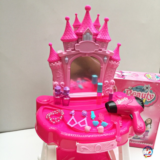 Bộ đồ chơi Bàn trang điểm lâu đài Disney màu hồng, dùng pin, có âm thanh, ánh sáng