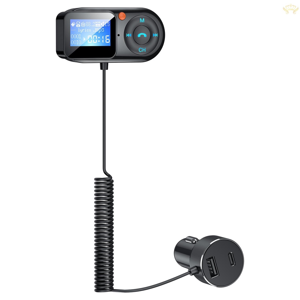 Tẩu sạc trên ô tô BT-T1 BT5.0 không dây PD cổng USB hỗ trợ thẻ TF MP3 kèm mic