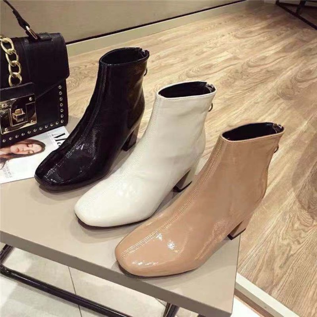 Boot Da Bóng Gót Vuông Móc Tròn Sau (Fullbox) A2 | BigBuy360 - bigbuy360.vn