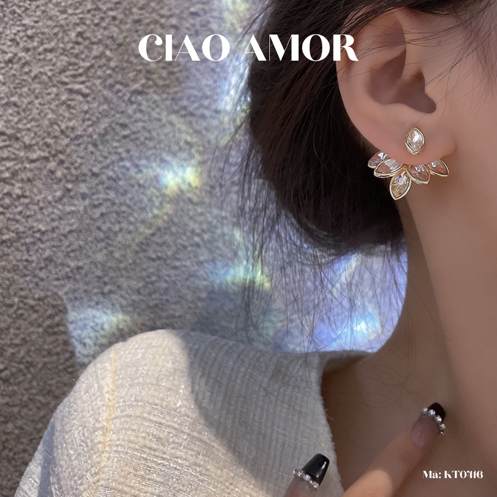 Khuyên tai nữ, Bông tai bạc 925 hoa sau cánh to đá sang trọng lấp lánh dự tiệc Trang sức Ciao Amor - KT0416