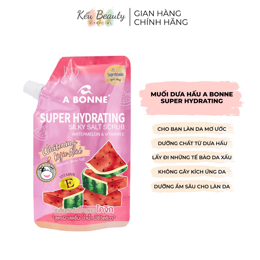 Muối tắm tẩy da chết dưỡng ẩm A Bonne Super Hydrating dưa hấu và vitamin E 350g (Có vòi)