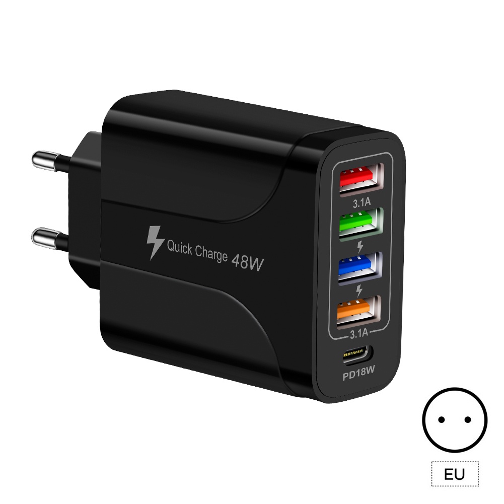 Bộ Sạc 5 Trong Một 48W Bộ Sạc Điện Thoại Di Động 4usb Pd Đầu Sạc Máy Tính Bảng Type-C 18W
