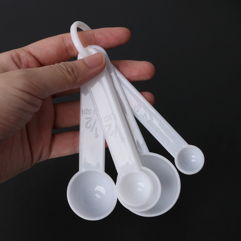 BTF 5Pcs/set Measuring Spoon White Plastic Teaspoon Tablespoon Utensil Kitchen Tool