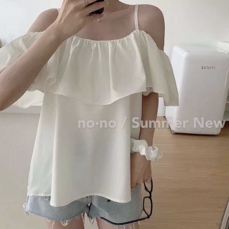 Áo hai dây trễ vai kèm dây tóc Ulzzang - Áo trễ vai 3 màu