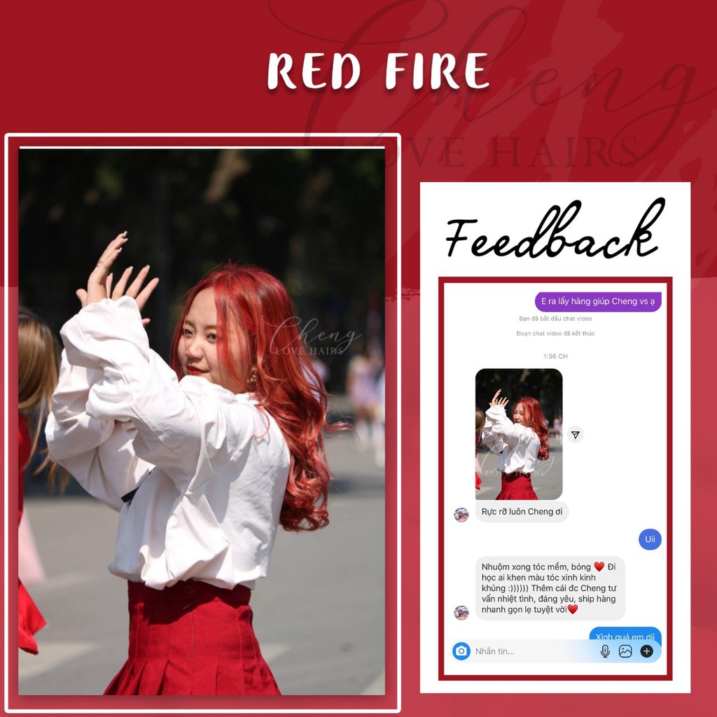 Thuốc nhuộm tóc ĐỎ RED - ĐỎ LỬA - FIRE không cần thuốc tẩy tóc Chenglovehairs, Chenglovehair