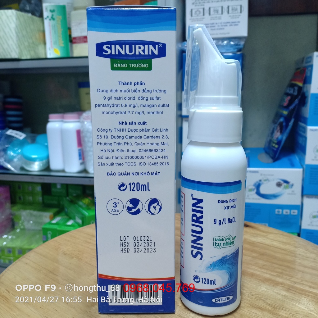 Dung dịch xịt mũi SINURIN trẻ em/người lớn chai 120ml giảm nghẹt mũi, vệ sinh, dưỡng ẩm