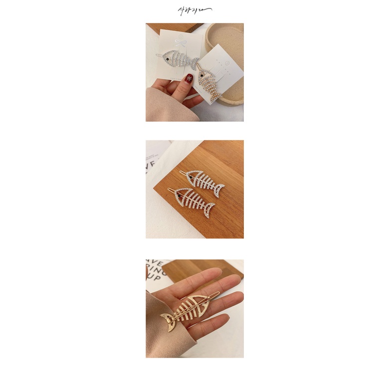 Kẹp Tóc Một Bên Hình Xương Cá Đính Đá Đơn Giản Phong Cách Hàn Quốc Cho Nữ