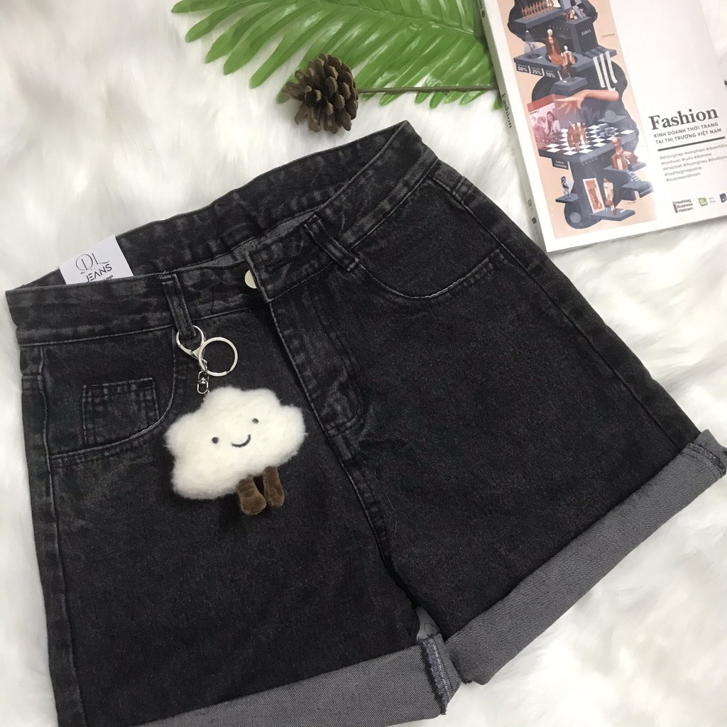 Quần short jean nữ ống rộng 1 khuy vải jean đen khói lạnh cực trend F63