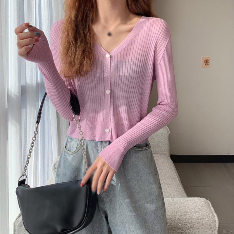 Áo Khoác Cardigan Dệt Kim Tay Dài Dáng Ôm Màu Trơn Đơn Giản Thời Trang Hàn Quốc Cho Nữ