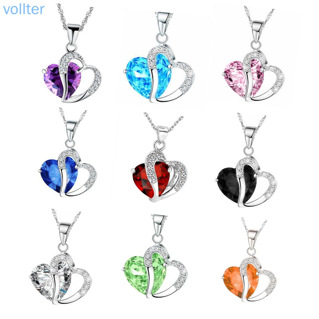 VOLL Women Girls Zircon Heart Pendant Clavicle Sweaters Necklace Alloy Adjustable Collar Decoration Jewelry