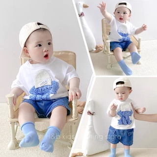 SETB05 Bộ Bé Trai Áo Thun Cotton Quần Jean ( áo voi cún cánh cụt nón) Từ 8kg đến 22kg