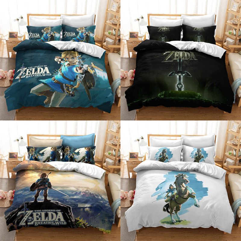 Bộ 2 / 3 Vỏ Chăn Ga Gối Đệm Họa Tiết Hoạt Hình The Legend Zelda