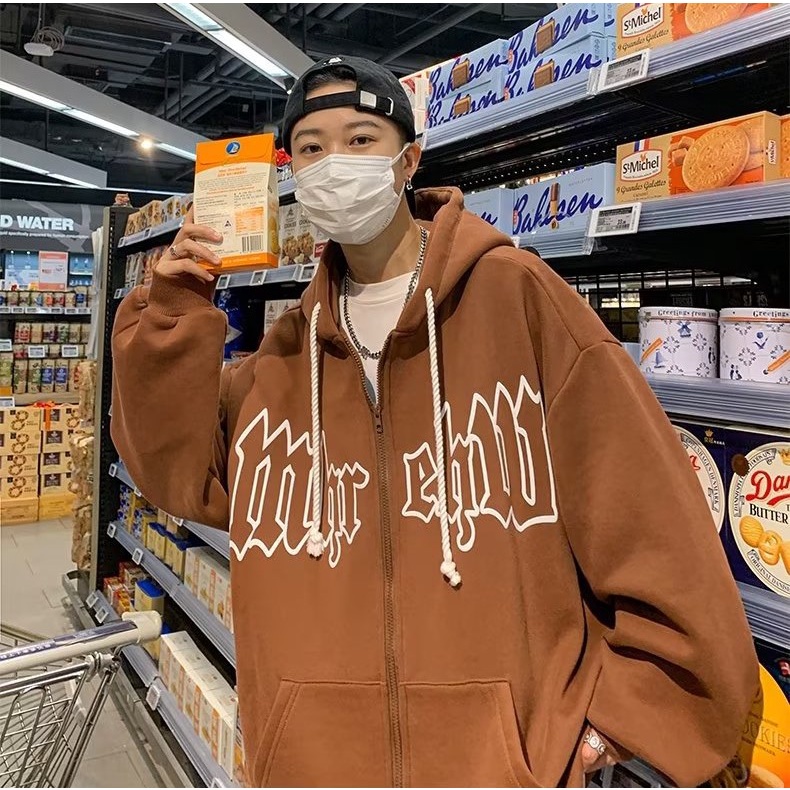 Áo khoác dây kéo thêu chữ retro unisex áo hoodie dây kéo thời trang varsity jacket simple áo hoodie nam nữ form rộng fashion áo nỉ nữ form rộng