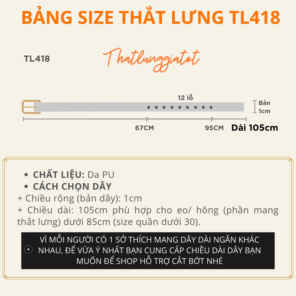 Đai thắt lưng váy bản nhỏ mảnh 1cm (Hỗ trợ bấm lỗ, cắt dây nịt) TL418 - Thắt Lưng Giá Tốt