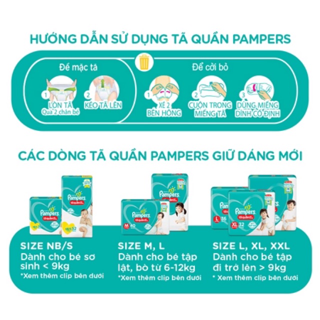 [KHÔNG TEM] Tã bỉm quần Pampers giữ dáng M74/L68/XL62/XXL56 gói cực đại