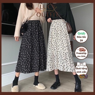 Chân váy midi hoa nhí 2 màu đen trắng phong cách ulzzang Lucy Outfit thiết kế