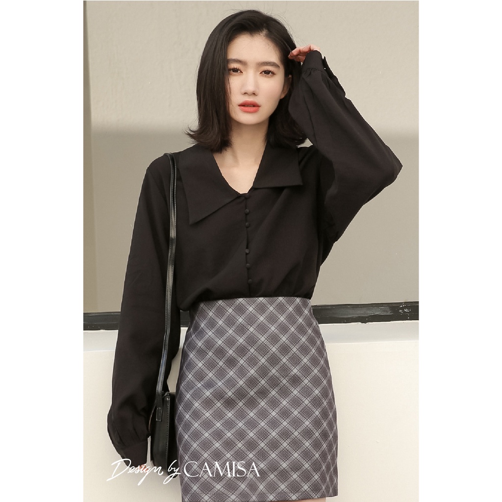 Áo Sơ Mi Nữ CAMISA Tay Phồng Cổ Sen Bánh Bèo Vintage Hàn Quốc, Sơ Mi Công Sở Form Rộng Nữ Kiểu Dài Tay Lụa Cao Cấp CM03