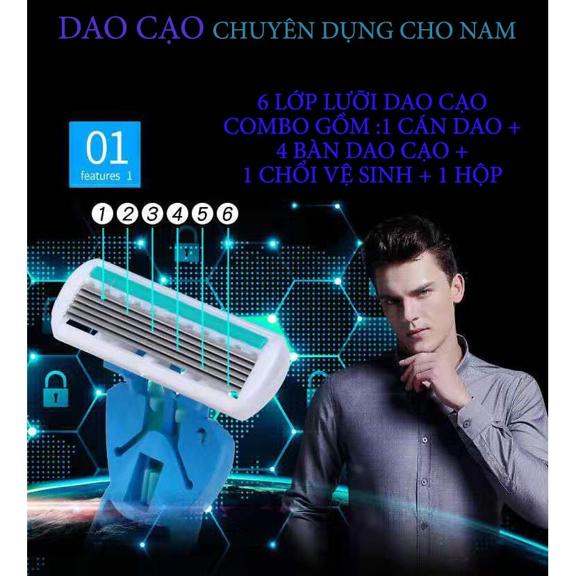 DAO CẠO RÂU 6 LƯỠI CAO CẤP-SIÊU BÉN SIÊU BỀN-DÙNG ĐƯỢC NHIỀU LẦN