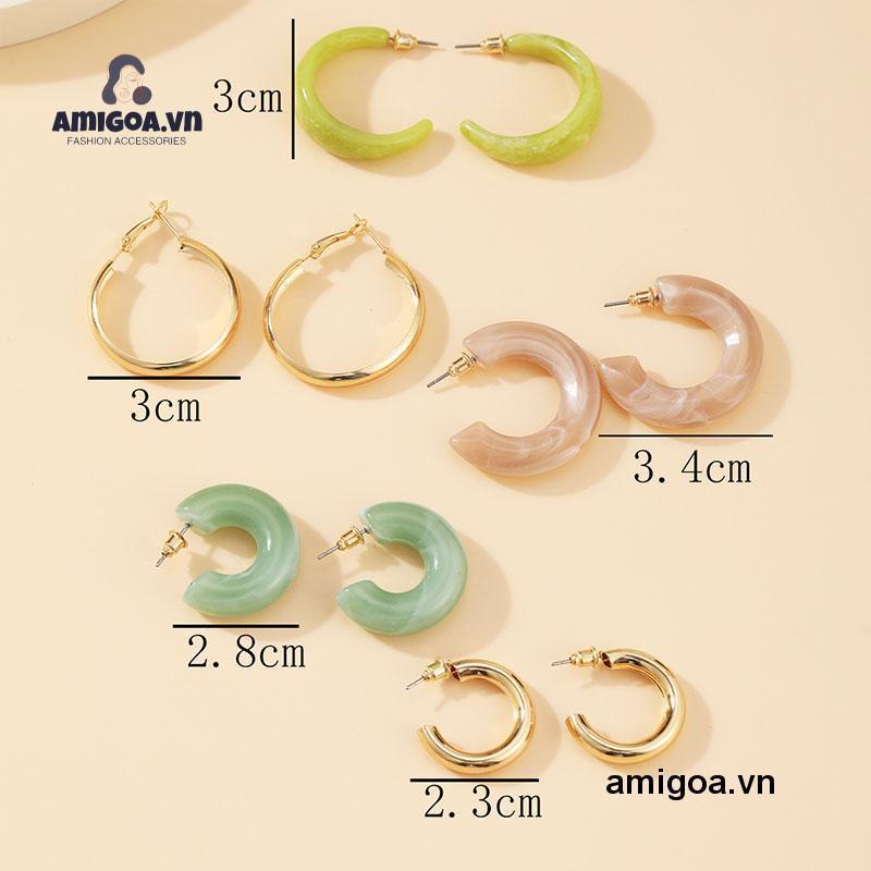 ✨✨Set 5 Đôi Khuyên Tai Kim Loại / Acrylic Hình Bướm / Ngọc Trai Đơn Giản Thời Trang