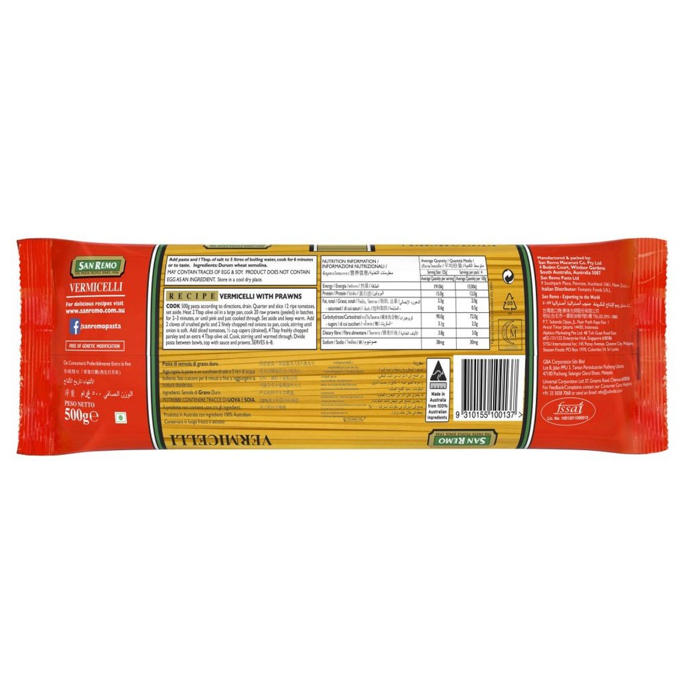 [HÀNG MỚI VỀ] Mì Vermicelli San Remo Số 2 Gói 500g - San Remo Vermicelli No.2