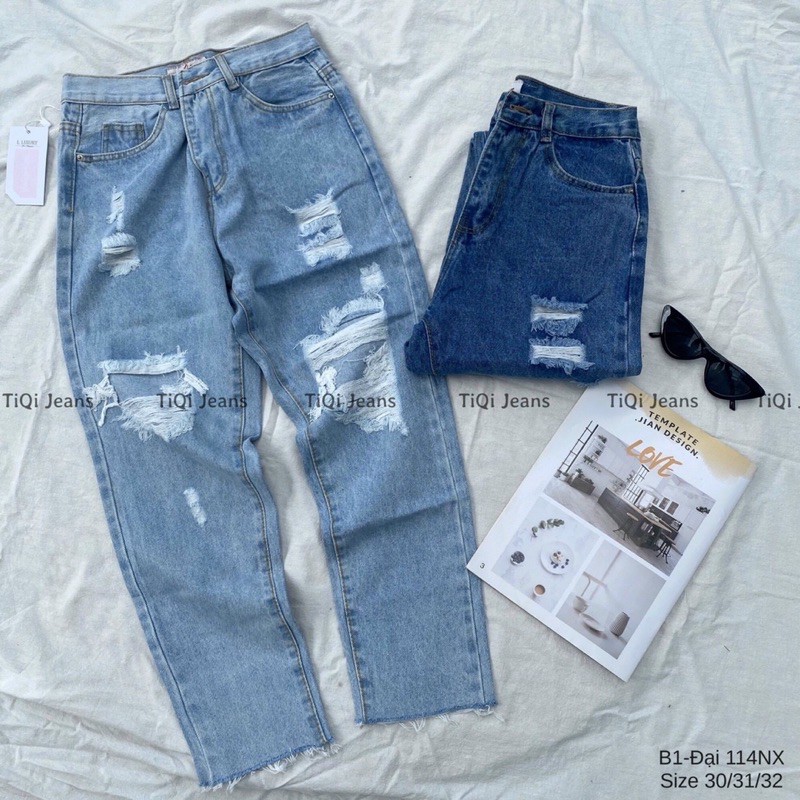 Quần size đại baggy bigsize lưng cao rách was gối hai màu kèm ảnh thật