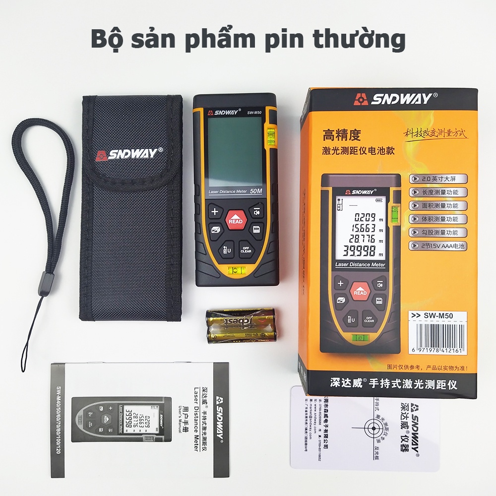 Thước Đo Khoảng Cách Bằng Tia Laser SNDWAY SW_M50 - Đo Khoảng Cách Siêu Dễ Dàng, Bấm Là Đo