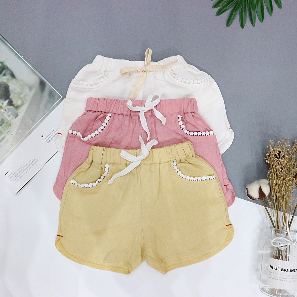 Quần Sort Vải Linen Cao cấp cho Bé Gái (8-25kg)