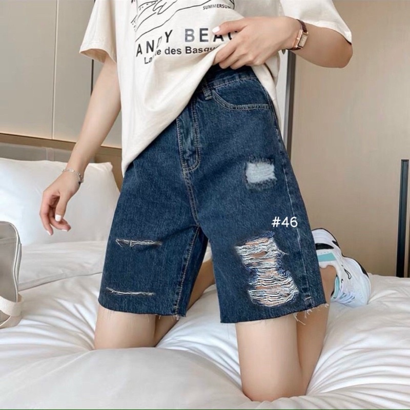 Quần Short Ngố Jean Nữ Size Đại Lưng Cao Rách, Quần Short Nữ Bigsize Đến 80kg Hàng VNXK Ms46