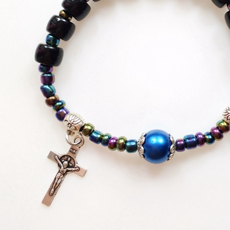Hạt Thủy Tinh Baptism Baptism Công Giáo Đeo Ngón Tay Mini Màu Đen Cây Thánh Giá Bằng Acrylic Rosary