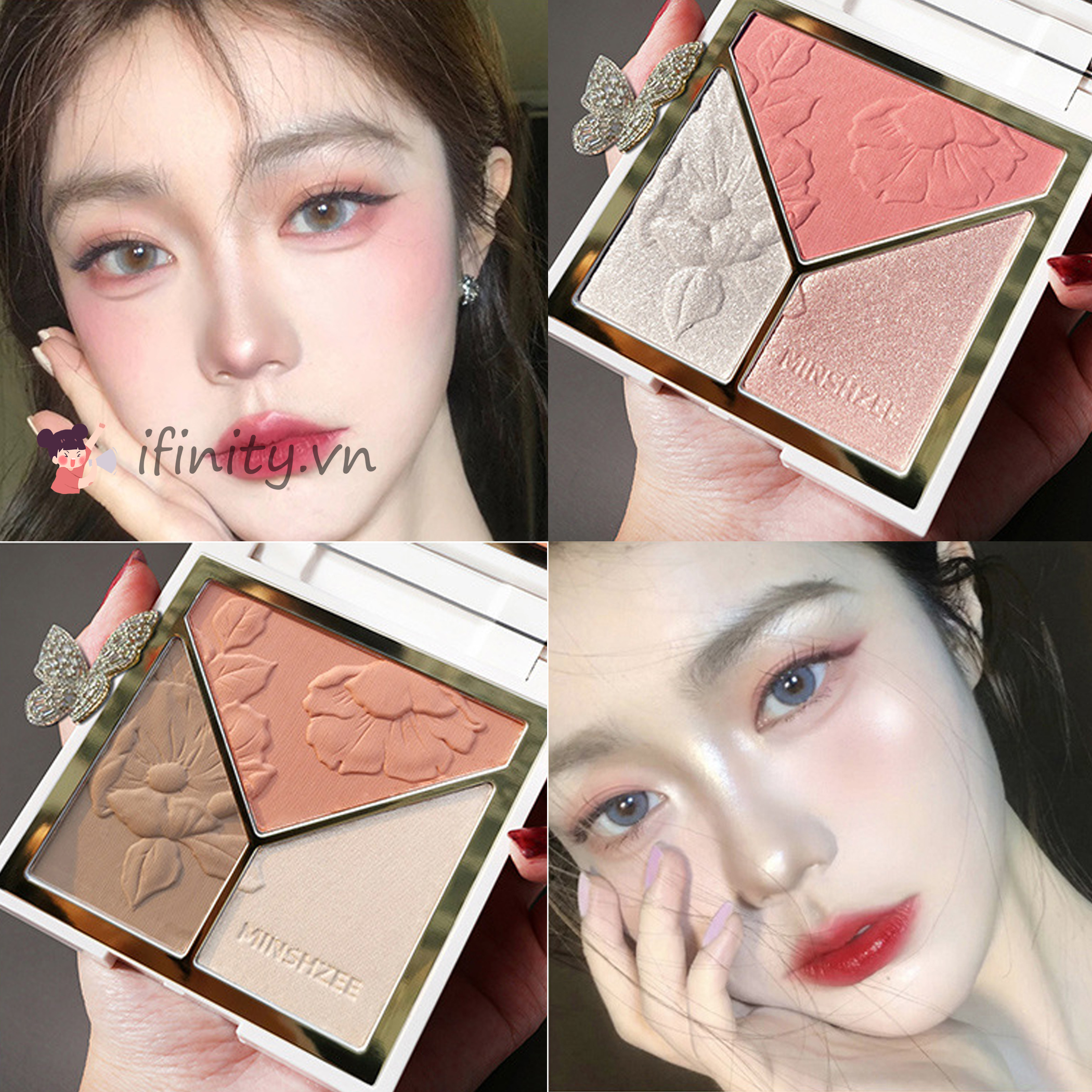 🌳Phấn highlight + tạo khối + má hồng Minshzee kèm cọ trang điểm