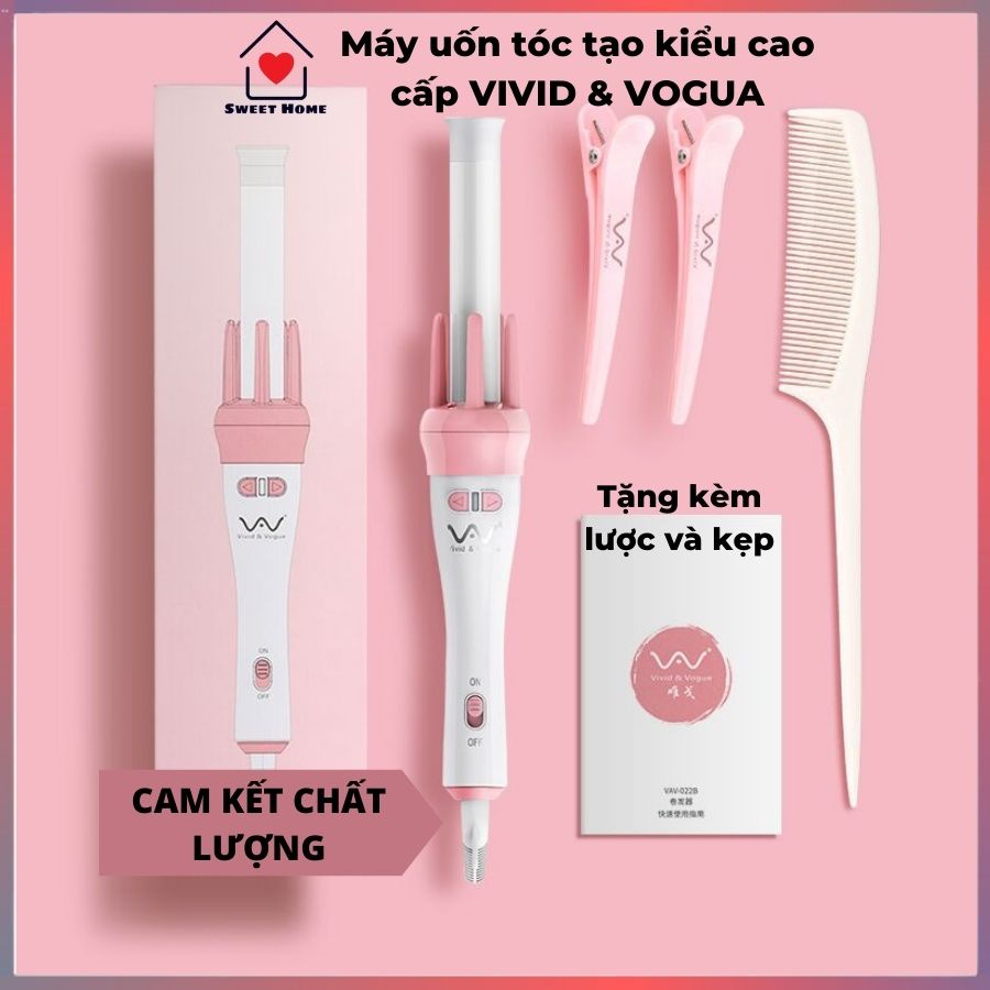 Máy uốn tóc xoăn xoay tự động 360 VIVID & VOGUA tặng kèm kẹp tóc và lược