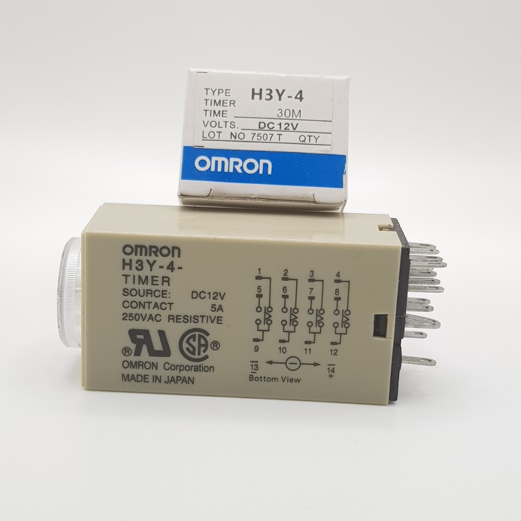 Rơ le 12V 30 Phút, Relay thời Gian Timer Omron H3Y-4 14P 12V, H3Y-4, rơ le thời gian