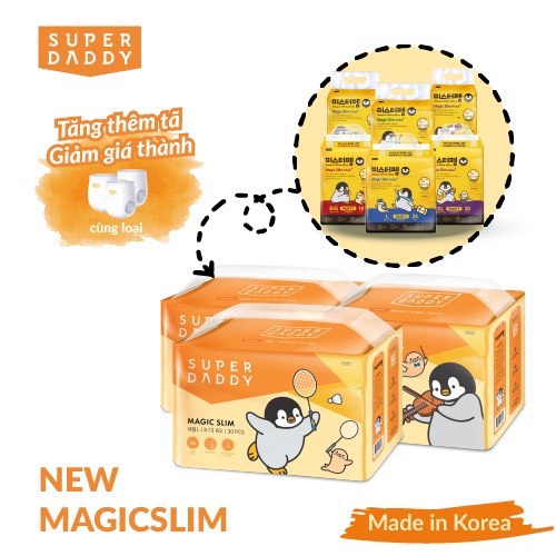 Combo 04 bịch Bỉm Tã quần SUPER DADDY Magic Slim nội địa Hàn Quốc Full Size L24 XL20 BigSize18