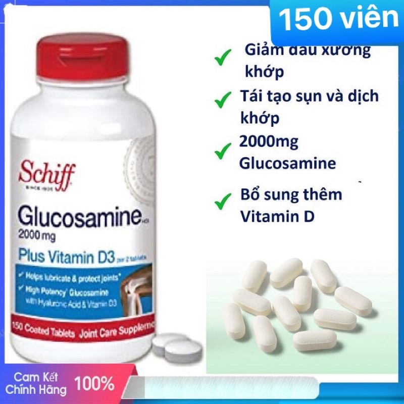🏃🏻‍♂️🏃🏻‍♀️ Viên uống hỗ trợ Xương Khớp Schiff Glucosamine 2000mg Plus Vitamin D3 150 viên của Mỹ
