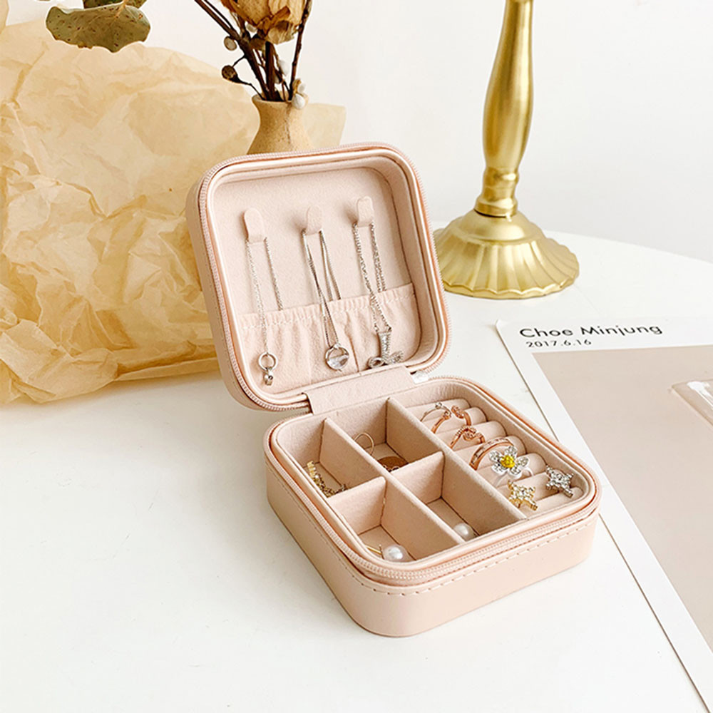 Hộp Đựng Trang Sức Mini Hai Tầng Chất Liệu Da Pu Phong Cách Hàn Quốc